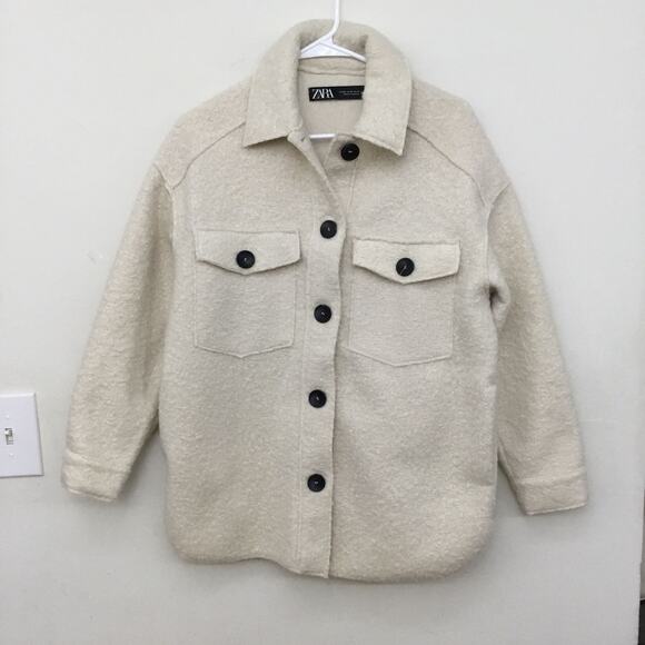 ZARA Women's Cream Oversize Soft Shirt Jacket Sz XS Fits up to Medium - Picture 1 of 10